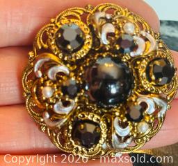 MaxSold Auction: Vintage Fancy Gold Filigree Finish West Germany Crystal Brooch  - Pickering (Ontario, Canada) PARTNER MANAGED Estate Sale Online Auction - Granite Court