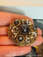 MaxSold Auction: Vintage Fancy Gold Filigree Finish West Germany Crystal Brooch  - Pickering (Ontario, Canada) PARTNER MANAGED Estate Sale Online Auction - Granite Court