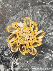 MaxSold Auction: Vintage Floral Gold Finish Brooch with Glass Rhinestones & Open Back - Pickering (Ontario, Canada) PARTNER MANAGED Estate Sale Online Auction - Granite Court