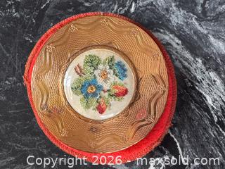MaxSold Auction: Vintage Mid Century Large Gold-Tone Metal Powder Compact with Embroidered Floral Flowers - Pickering (Ontario, Canada) PARTNER MANAGED Estate Sale Online Auction - Granite Court