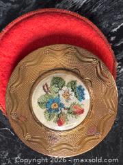 MaxSold Auction: Vintage Mid Century Large Gold-Tone Metal Powder Compact with Embroidered Floral Flowers - Pickering (Ontario, Canada) PARTNER MANAGED Estate Sale Online Auction - Granite Court