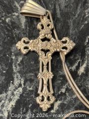 MaxSold Auction: Vintage Sterling Silver 925 Fancy INRI Snake Chain Ornate Filigree Cross Pendant Necklace - Pickering (Ontario, Canada) PARTNER MANAGED Estate Sale Online Auction - Granite Court