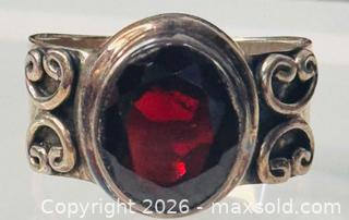 MaxSold Auction: Vintage Sterling Silver 925 Fancy Scrollwork Garnet Ring Bohemian Style SZ 8 - Pickering (Ontario, Canada) PARTNER MANAGED Estate Sale Online Auction - Granite Court