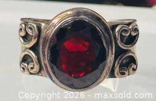 MaxSold Auction: Vintage Sterling Silver 925 Fancy Scrollwork Garnet Ring Bohemian Style SZ 8 - Pickering (Ontario, Canada) PARTNER MANAGED Estate Sale Online Auction - Granite Court
