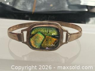 MaxSold Auction: Vintage Sterling Silver 925 Hinged Cuff with Green Dichroic Glass - Pickering (Ontario, Canada) PARTNER MANAGED Estate Sale Online Auction - Granite Court