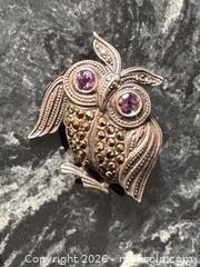 MaxSold Auction: Vintage Sterling Silver 925 Owl Brooch with Purple Rhinestones Marcasite - Pickering (Ontario, Canada) PARTNER MANAGED Estate Sale Online Auction - Granite Court