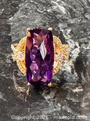 MaxSold Auction: Vintage Style Modern Fancy Amethyst Ring, Yellow Gold-Plated Sterling Silver 925 - Pickering (Ontario, Canada) PARTNER MANAGED Estate Sale Online Auction - Granite Court