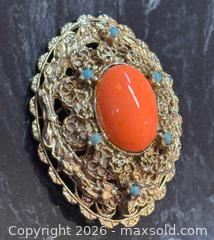 MaxSold Auction: Vintage Victorian Revival Gold Finish  Brooch with Orange Cabochon - Pickering (Ontario, Canada) PARTNER MANAGED Estate Sale Online Auction - Granite Court