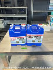 MaxSold Auction: Pair of aqua container reliance seven US gallon jugs - Cocoa (Florida, USA) SELLER MANAGED Estate Sale Online Auction - Broadcast Court.