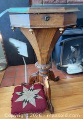 MaxSold Auction: Victorian Tilt-Top Pedestal Sewing Table and Needlepoint Footstool - Victoria (British Columbia, Canada) PARTNER MANAGED Moving Online Auction - View Royal Avenue