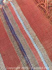 MaxSold Auction: Wool Area Rug Runner 2'7" x 8'9" Navy with Pink Border and throw - Victoria (British Columbia, Canada) PARTNER MANAGED Moving Online Auction - View Royal Avenue