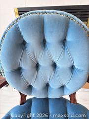 MaxSold Auction: Blue Velvet Upholstered Accent Chair with Stained Wood Frame A - Ottawa (Ontario, Canada) PARTNER MANAGED Downsizing Online Auction - Carling Avenue (CONDO)