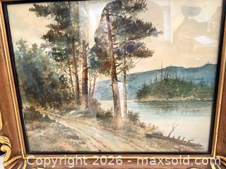 MaxSold Auction: Framed Landscape Watercolor Painting in Ornate Gilded Frame A - Ottawa (Ontario, Canada) PARTNER MANAGED Downsizing Online Auction - Carling Avenue (CONDO)