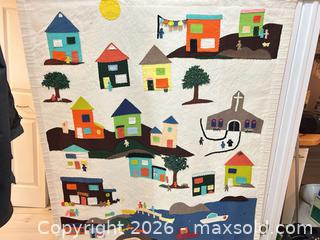 MaxSold Auction: Hand-stitched Appliqué Textile Wall Hanging, Colorful Village A - Ottawa (Ontario, Canada) PARTNER MANAGED Downsizing Online Auction - Carling Avenue (CONDO)