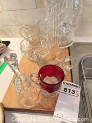 MaxSold Auction: Mixed Lot Cut/Pressed Glassware Pitcher Bowls Cream & Sugar Ruby Cup Bell B - Ottawa (Ontario, Canada) PARTNER MANAGED Downsizing Online Auction - Carling Avenue (CONDO)