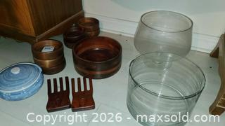 MaxSold Auction: Mixed Serving Set: Baribocraft Wooden Bowls, Glass & Ceramic B - Ottawa (Ontario, Canada) PARTNER MANAGED Downsizing Online Auction - Carling Avenue (CONDO)