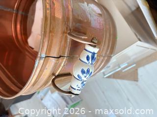 MaxSold Auction: Oval Copper Planter Jardiniere with Ceramic Spindle Handles A - Ottawa (Ontario, Canada) PARTNER MANAGED Downsizing Online Auction - Carling Avenue (CONDO)