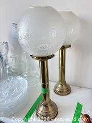 MaxSold Auction: Pair of Brass Student Table Lamps with Frosted Globe Shades A - Ottawa (Ontario, Canada) PARTNER MANAGED Downsizing Online Auction - Carling Avenue (CONDO)