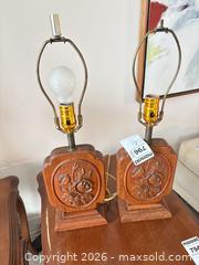 MaxSold Auction: Pair of Carved Wood Table Lamps with Metal Hardware A - Ottawa (Ontario, Canada) PARTNER MANAGED Downsizing Online Auction - Carling Avenue (CONDO)