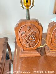 MaxSold Auction: Pair of Carved Wood Table Lamps with Metal Hardware A - Ottawa (Ontario, Canada) PARTNER MANAGED Downsizing Online Auction - Carling Avenue (CONDO)