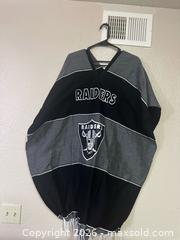 MaxSold Auction: Las Vegas Raiders Poncho Logo Embroidered OS Black/Gray Fringe Open Sides NFL - Glendale (Arizona, USA) SELLER MANAGED Reseller Online Auction - Bell Road (CONDO)