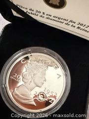 MaxSold Auction: 2012 $20 Fine Silver coin The Queen Diamond Jubilee With Crystal With Box + COA - Toronto (Ontario, Canada) SELLER MANAGED Downsizing Online Auction - Applefield Drive