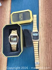 MaxSold Auction: 2 Casio CA-506 Water Resist Alarm Chronograph Calculator Watch GOLD Tone digital  - Toronto (Ontario, Canada) SELLER MANAGED Downsizing Online Auction - Applefield Drive