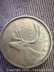MaxSold Auction: Canada 1962 25c Canadian Caribou Quarter Coin - 80% Silver - Toronto (Ontario, Canada) SELLER MANAGED Downsizing Online Auction - Applefield Drive