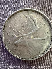 MaxSold Auction: Canada 1965 25c Canadian Caribou Quarter Coin - 80% Silver - Toronto (Ontario, Canada) SELLER MANAGED Downsizing Online Auction - Applefield Drive