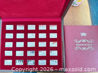 MaxSold Auction: Complete Franklin Mint Sterling Silver Ingot Set - In Case - Elizabeth Our Queen - 25 Piec - Toronto (Ontario, Canada) SELLER MANAGED Downsizing Online Auction - Applefield Drive