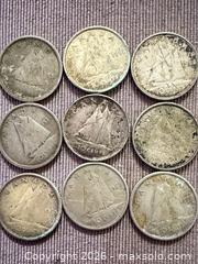 MaxSold Auction: Lot of 9 Canada 10 cent 80% silver  - Toronto (Ontario, Canada) SELLER MANAGED Downsizing Online Auction - Applefield Drive