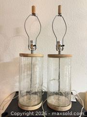 MaxSold Auction: Glass and Natural Wood table lamps (pair)  - Los Angeles (California, USA) SELLER MANAGED Downsizing Online Auction - North Wilmington Boulevard