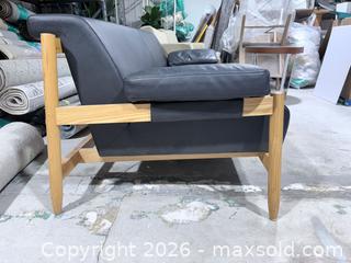 MaxSold Auction: Mid-Century Modern small vegan Leather Sofa, Black & Natural Wood - Los Angeles (California, USA) SELLER MANAGED Downsizing Online Auction - North Wilmington Boulevard