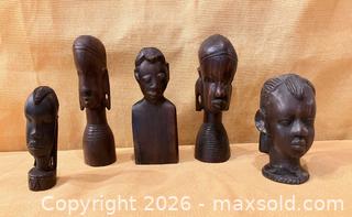 MaxSold Auction: Five Ebony African Heads - Douglas (Massachusetts, USA) PARTNER MANAGED Estate Sale Online Auction - South West Main Street