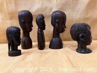 MaxSold Auction: Five Ebony African Heads - Douglas (Massachusetts, USA) PARTNER MANAGED Estate Sale Online Auction - South West Main Street