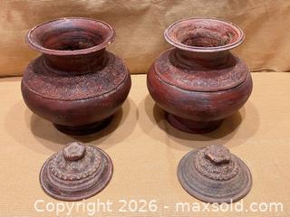 MaxSold Auction: Pair Large Lidded Terra Cotta Jars - Douglas (Massachusetts, USA) PARTNER MANAGED Estate Sale Online Auction - South West Main Street