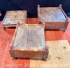 MaxSold Auction: Three Afghan Tea Tables, Woven Stool, Pipe/Incense Urn  - Douglas (Massachusetts, USA) PARTNER MANAGED Estate Sale Online Auction - South West Main Street