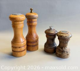 MaxSold Auction: (2) Pairs Vintage French & Canadian Wooden Pepper Mill & Salt Shaker Sets  - Toronto (Ontario, Canada) PARTNER MANAGED Reseller Online Auction - Queen Street West