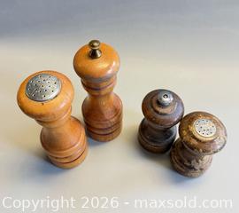 MaxSold Auction: (2) Pairs Vintage French & Canadian Wooden Pepper Mill & Salt Shaker Sets  - Toronto (Ontario, Canada) PARTNER MANAGED Reseller Online Auction - Queen Street West