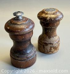 MaxSold Auction: (2) Pairs Vintage French & Canadian Wooden Pepper Mill & Salt Shaker Sets  - Toronto (Ontario, Canada) PARTNER MANAGED Reseller Online Auction - Queen Street West