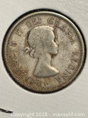 MaxSold Auction: 1955 25 Cents Canada Silver Coin  Queen Elizabeth II - Aurora (Ontario, Canada) SELLER MANAGED Estate Sale Online Auction - Closs Square