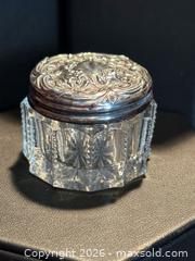 MaxSold Auction: Antique Sterling Silver Lid  1900 Cut Glass Vanity   Dresser Jar - Aurora (Ontario, Canada) SELLER MANAGED Estate Sale Online Auction - Closs Square
