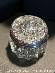 MaxSold Auction: Antique Sterling Silver Lid  1900 Cut Glass Vanity   Dresser Jar - Aurora (Ontario, Canada) SELLER MANAGED Estate Sale Online Auction - Closs Square
