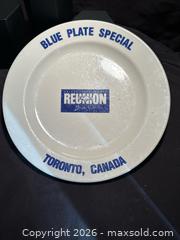MaxSold Auction: Vintage Charger  Platter from Reunion Bar , Toronto , Blue Plate Special - 12” diam. - Aurora (Ontario, Canada) SELLER MANAGED Estate Sale Online Auction - Closs Square