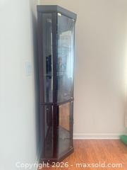 MaxSold Auction: Corner Curio Display Cabinet, Dark Brown Wood Veneer & Glass - Raleigh (North Carolina, USA) SELLER MANAGED Downsizing Online Auction - Fern Stone Court