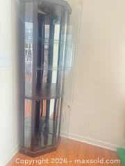 MaxSold Auction: Corner Curio Display Cabinet, Dark Brown Wood Veneer & Glass - Raleigh (North Carolina, USA) SELLER MANAGED Downsizing Online Auction - Fern Stone Court