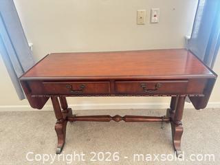 MaxSold Auction: Drop-Leaf Console / Sofa Table with 2 Drawers, Cherry Finish - Raleigh (North Carolina, USA) SELLER MANAGED Downsizing Online Auction - Fern Stone Court