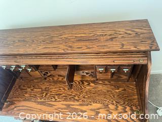 MaxSold Auction: Oak Roll-Top Partner/Pedestal Desk, Medium Brown Finish - Raleigh (North Carolina, USA) PARTNER MANAGED Downsizing Online Auction - Fern Stone Court