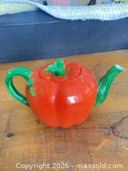 MaxSold Auction: Vintage 1950s occupied Japan orange pumpkin teapot.  - Lanark Highlands (Ontario, Canada) SELLER MANAGED Downsizing Online Auction - Markle Road                  