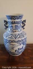 MaxSold Auction: A Large Chinese Blue and White Porcelain Vase with Narrative Scenes and Dragon Handles.  - Toronto (Ontario, Canada) SELLER MANAGED Estate Sale Online Auction - Bridgeland Avenue (STORAGE)